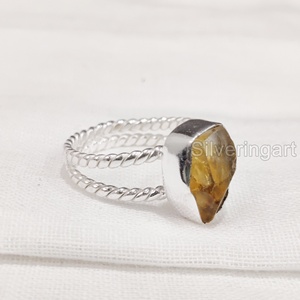 Bijoux en pierre brute bague pour femme pierre précieuse citrine brute naturelle novembre pierre de naissance torsadée bijoux bague en argent Sterling 925 - Product Image 3