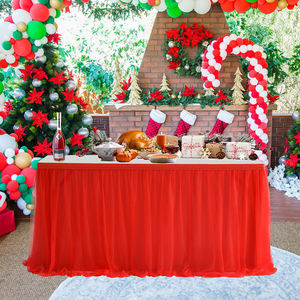 Elegant Disposable 100% Polyester Tulle Square Rectangle <b>Table</b> <b>Skirt</b> Waterproof Oilproof Durable Weddings Banquets Parties ODM - Product Image 3