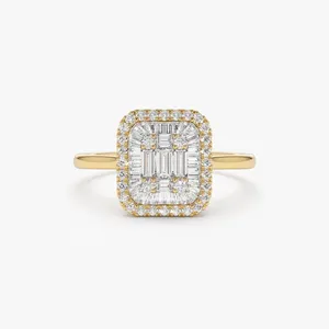 แหวนเพชรบาแกต14K 18K แหวนเพชรธรรมชาติสีทองภาพลวงตาการตั้งค่าการหมั้นงานแต่งงานแบบวินเทจที่มีเอกลักษณ์ - Product Image 1