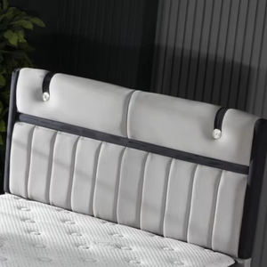 Grey Upholstered Headboard with <b>Foam</b> Padding and Elegant <b>Black</b> Accent - Product Image 1