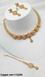 <b>INDIAN</b> TRADITIONAL and FASHIONABLE COPPER JEWELLERY BRIDAL WEDDING JEWELLERY <b>SET</b> for WOMEN EARRINGS and NECKLACE <b>SET</b> - Product Image 3