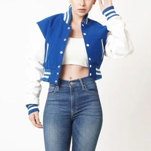 Veste universitaire en coton écologique matelassé et respirant de haute qualité pour femmes col en tricot côtelé manches longues vêtements longs - Product Image 1