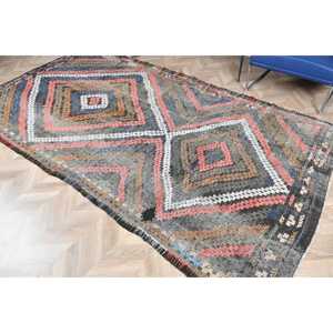 Tapis turc, tapis vintage 5,9x10,6 pieds, tapis en laine patchwork bleu et rouge - Product Image 5
