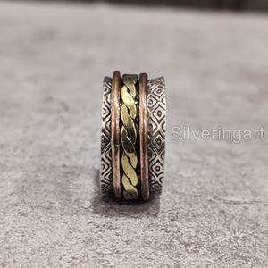 Twisted Spinner Band Bohemian Ring 925 Sterling Silver Women's Thumb Ring Fidget Handmade Jewelry Vintage Yoga Mens Spinner Ring - Product Image 3