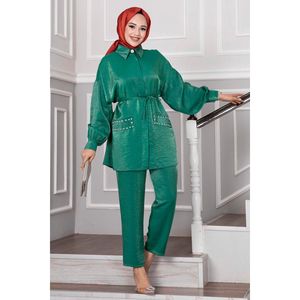 Detalle botón flor conjunto de 2 piezas verde - Product Image 2