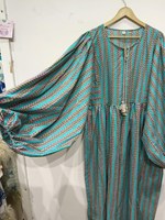 Robe longue Kyra en coton écologique lavable et respirant à imprimé floqué, style bohème, taille naturelle, coupe trapèze, pour l'été et le printemps