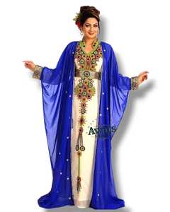 Abaya de mariage traditionnelle islamique pour femmes, grande taille, légère, longueur au sol, manches longues, faite à la main, ornée de sequins et de perles, en mousseline de soie - Product Image 1