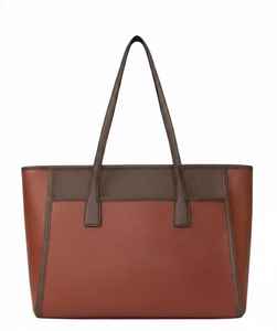 Sac à main en cuir marron vintage pour femme, sac à bandoulière pour ordinateur portable, sac à main bicolore, fermeture éclair, résistant à l'eau, cadeau - Product Image 1