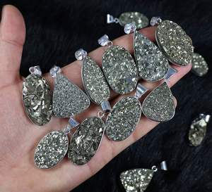 Vente de Noël solide 925 en argent Sterling pyrite naturelle Druzy pendentif en pierres précieuses en vrac pour les fournisseurs de bijoux de mode pour femmes - Product Image 5