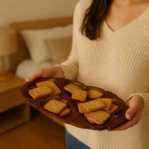 Plateau de service en bois d'acacia 100% de qualité supérieure vaisselle ovale unique pour la cuisine maison cuisine stockage servant pour les boissons alimentaires - Product Image 5