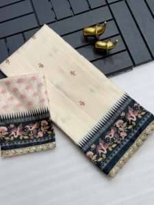 ผ้าซิ่นไหมทัสเซอร์เนื้อนุ่มเรียบง่ายสำหรับผู้หญิง พร้อมขอบผ้าปักลายเลื่อมและดีไซน์ทันสมัย มีสินค้าในสต็อกในอินเดีย - Product Image 4