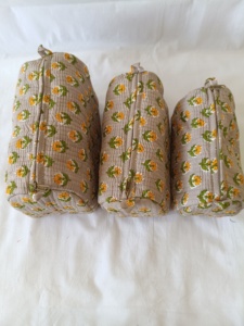 Indian Lotus Hand Block Printed Eco-Friendly Cotton Quilted Zipper Pouches for Women Traveling <b>Makeup</b> Pouches Small Medium <b>Large</b> - Product Image 3