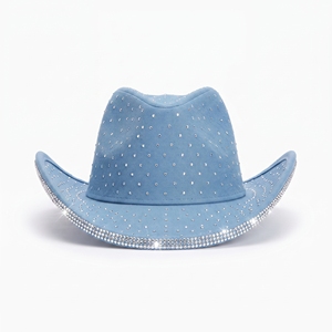 Sombrero Vaquero Azul Claro con Pedrería, Unisex, para Fiestas, 56-58CM, Venta al Por Mayor, Logotipo Personalizado, Alta Calidad, OEM, ODM, MOQ Bajo, Gorra Vaquera Occidental - Product Image 1