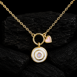 Collier Pendentif Minimaliste en Nacre et Émail Décoratif, Or Massif 14K 18K Plaqué Rhodium, Tendance pour Femme, Anniversaire - Product Image 1