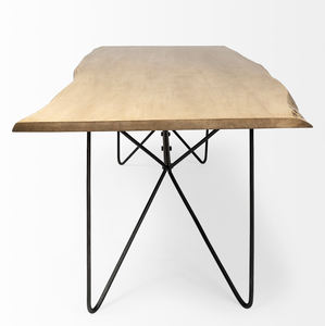 Table de salle à manger de cuisine 6 places en bois d'acacia massif à bord vif avec base en fer en forme d'aile de papillon unique, revêtement en poudre noir mat - Product Image 4