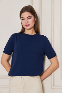 Blusa de punto de manga corta con cuello redondo para mujer, Camiseta cómoda y elegante, transpirable, servicio OEM de alta calidad - Product Image 3