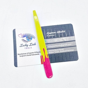 Juego de pinzas para cejas de acero inoxidable sólido con logotipo personalizable de alta calidad, verde lima y rosa fuerte, Punta puntiaguda, herramienta de belleza Popular - Product Image 3