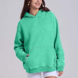 Venta al por mayor Unisex Cropped Hoodie 460GSM algodón Semi Cropped Boxy Fit Vintage Acid Wash Sun Faded mujeres Streetwear Hoodie - Product Image 2