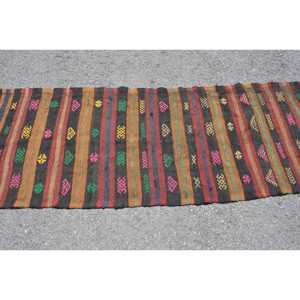 2.8x8 ft Vintage Turkish Rug, Runner Rug, Kilim <b>Brown</b> <b>Wool</b> Rug - Product Image 3