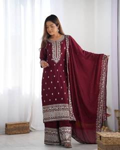 Elegante estilo indio paquistaní nueva colección telas de seda Chinon de alta calidad con bordado lentejuelas trabajo - Product Image 1
