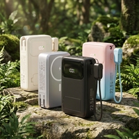 Batería Externa Portátil Mini de 10000mAh con Carga Súper Rápida, Soporte y Cable Integrado con Pantalla LED