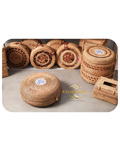 Rustic <b>Round</b> Rattan Gift <b>Box</b> Custom Size Rattan Storage <b>Box</b> Multipurpose Rattan Jewelry <b>Box</b> in Vietnam - Product Image 2