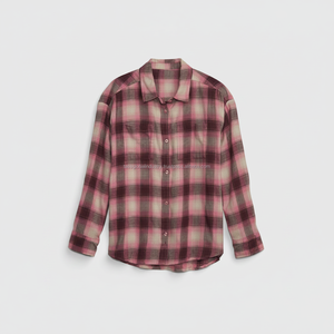 Chemise en flanelle à carreaux rose pour femme, manches longues, boutonnée, décontractée, pour l'hiver, OEM ODM en gros - Product Image 3