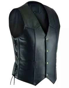 Diseño de estilo premium Chaleco genuino de cuero negro Chaquetas sin mangas para hombres Ropa exterior de invierno transpirable Cremallera Venta de fábrica - Product Image 5