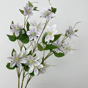 Vente chaude fleurs de clématites artificielles 5 têtes violet blanc clématite naturel comme pour la maison salon décor de mariage - Product Image 5