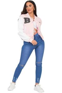 Veste de Baseball universitaire pour femmes Crop Slim Fitness broderie personnalisée coton matelassé vente en gros femmes veste universitaire - Product Image 4