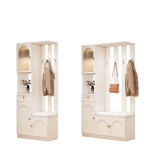 Meuble d'entrée moderne style crème bois, séparateur de porte d'entrée, armoire à chaussures intégrée avec banc à chaussures, écran de séparation pour salon et couloir - Product Image 5