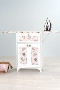 Planche à repasser pliante avec armoire, cadre blanc et motif floral rose, Mistik Home MH100203, 60x40x30cm, pour usage domestique - Product Image 1