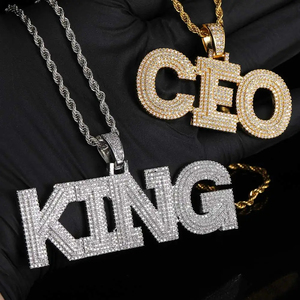 Pendentif Hip Hop KING en argent sterling 925, entièrement pavé de micro-diamants, luxueux, glacé, avec lettres, diamant rond cultivé - Product Image 2