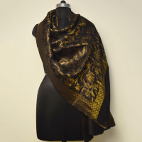 Écharpes et châles réversibles légers d'hiver en jacquard double face à motif feuille pour hommes et femmes, en fil métallique, cachemire, pashmina adulte, Zari