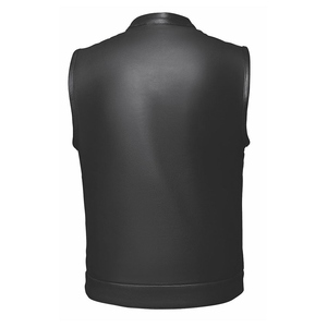 Black Durable Cowhide Sleeveless Vest O-Neck Collar <b>Covered</b> Button Closure Secure Hidden Pockets Men's Vintage Anti-Wrinkle - Product Image 5