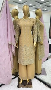 Conjunto de traje de seda Chinon multicolor de algodón muselina de diseñador para boda india TV estilo serie Salwar Kameez - Product Image 3