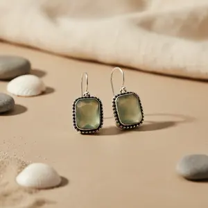 Pendientes de Plata 925 con Calcedonia Verde para Mujer, Idea de Regalo Elegante - Product Image 1