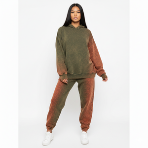 Ensemble de survêtement unisexe personnalisé délavé à l'acide, sweat à capuche surdimensionné et pantalon de jogging, tenue décontractée en deux pièces pour hommes et femmes - Product Image 1