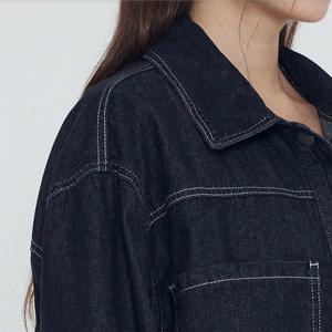 Chaqueta vaquera a cuadros de cintura media holgada para mujer de alta calidad con bolsillos y botones transpirable para uso informal de verano - Product Image 4