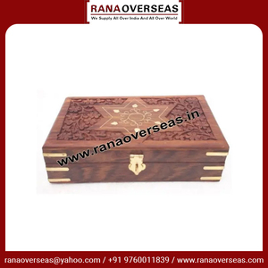 Diseño de incrustaciones de latón y caja de bloqueo de almacenamiento de madera hecha a mano en forma rectangular 8 "x 5" pulgadas - Product Image 5