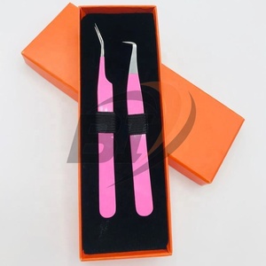 Pince à épiler professionnelle d'extension de cils en acier inoxydable rose de haute qualité forte adhérence Logo personnalisé Volume classique durable - Product Image 2