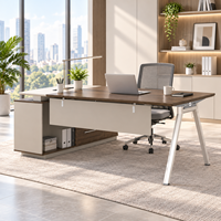 Bureau de direction de luxe en forme de L, panneau mélaminé 25 mm, structure en acier, armoire latérale, tiroir pour bureau privé de directeur