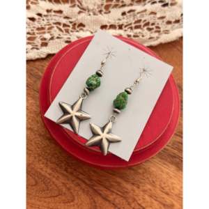 Navajo-Made Sonoran Gold Turquoise Nugget & Sterling <b>Silver</b> Drop <b>Earrings</b> with Star <b>Dangle</b> - Product Image 3