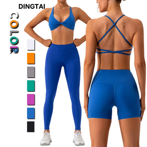 Manufacturer's Custom Logo Yoga Set for <b>Women</b> Active Wear Fitness Piece Sports Set <b>Flare</b> <b>Leggings</b> Match Spandex Material - Product Image 3