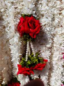 ดอกมะลิผ้าที่มีดอกกุหลาบหลายมาลัยมาลัยดอกมะลิ gajra สำหรับ haldi ฟังก์ชั่นออกงานตกแต่งบ้านพวงมาลัยผ้า - Product Image 6