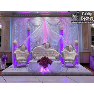 Conjunto de sofá de boda estilo italiano tallado en plata, sofá de boda de aspecto moderno para novia y novio, conjunto de sofá de boda blanco plateado de diseñador - Product Image 1