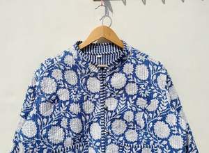 แจ็กเก็ตสั้นผ้าคอตตอนพิมพ์ลายบล็อกด้วยมือใส่ได้สองด้านสำหรับฤดูหนาวเสื้อโค้ทผ้าทอเทคนิคซักเสื้อนอกลำลอง - Product Image 2