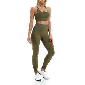 Conjunto de Yoga de 2 Piezas para Mujer, de Alta Calidad, Sin Costuras, Transpirable, Ecológico, de Spandex/Poliéster, Ropa Deportiva para Gimnasio - Product Image 3