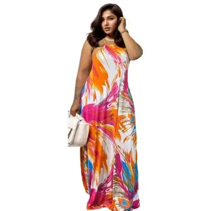 10413-Mx72 pour Sehe Fashion Robe longue ample imprimée dos nu décontractée respirante à col halter grande taille légère 2XL pour les loisirs et les journées décontractées - Product Image 6