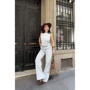 ชุดเสื้อไม่มีแขนและกางเกงผ้าร่องรุ่น 3214 - สีฟ้าใสและสีทินท์ลี - Product Image 1